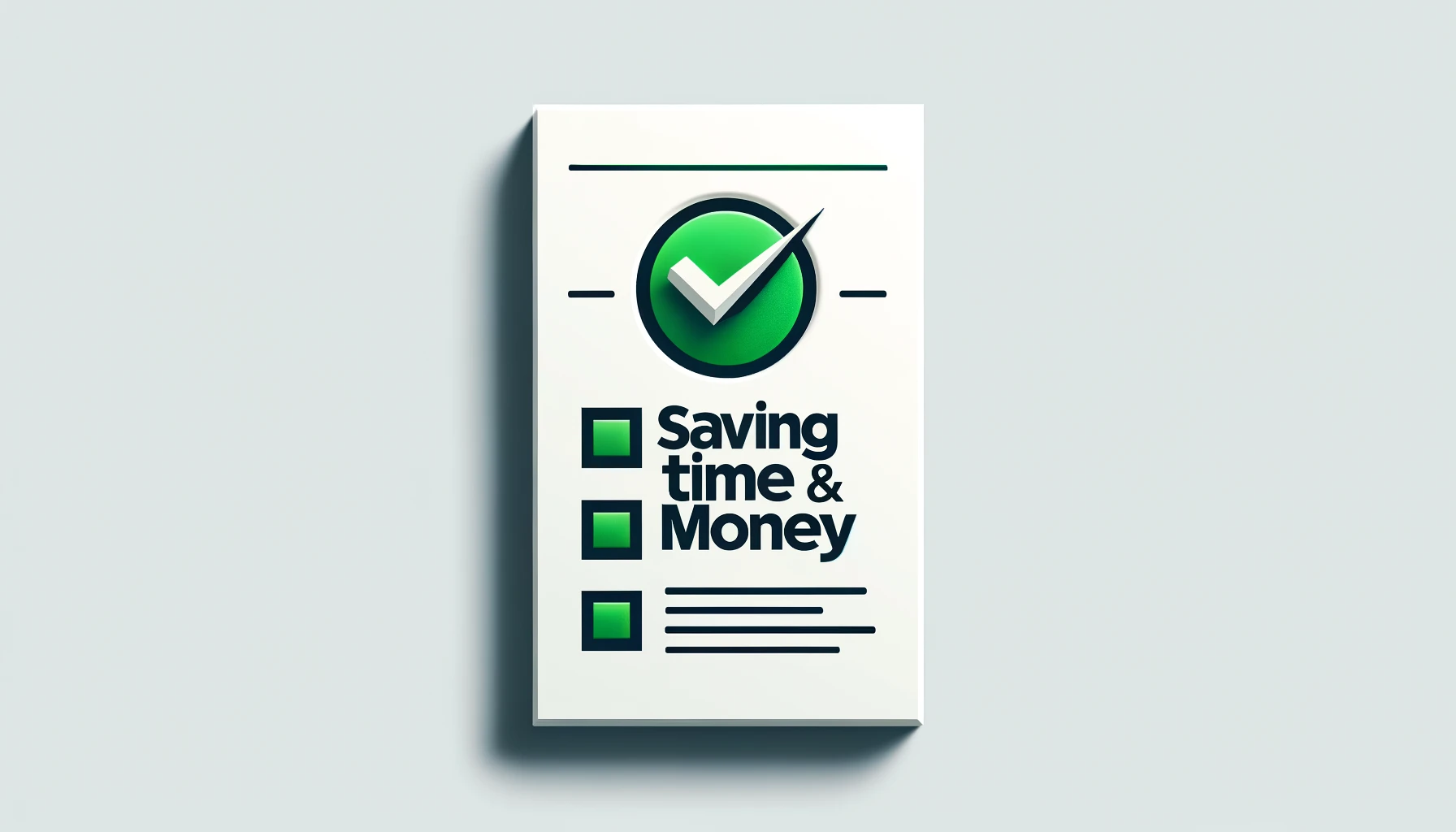 DALL·E 2024-05-11 19.50.05 - A clean and professional design featuring a checklist titled 'Saving Time & Money' with only the title text and a large, vibrant green check mark, no