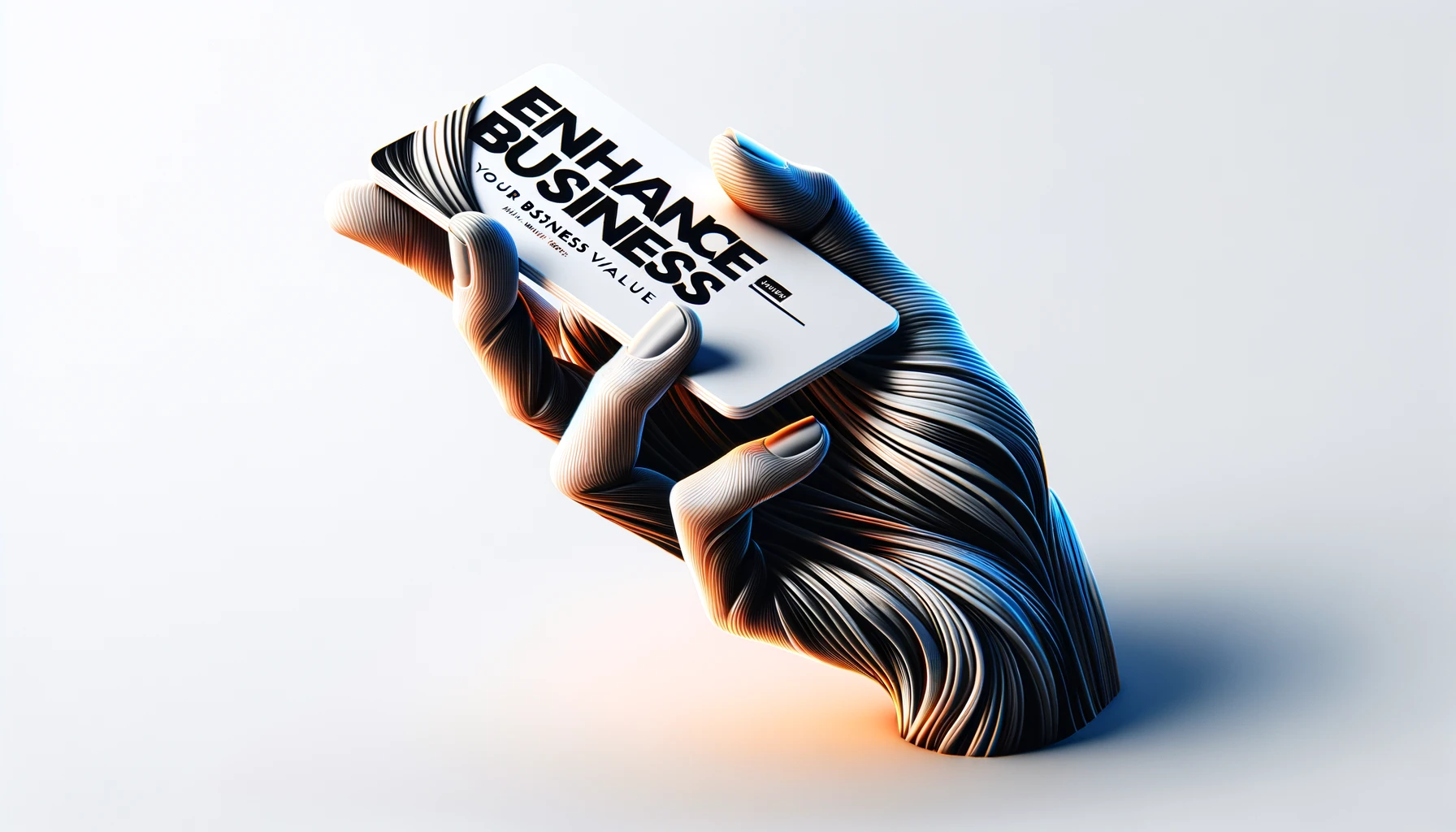 DALL·E 2024-05-11 20.02.50 - A modern and sleek design featuring a hand holding a card with the text 'Enhance Your Business Value'. The hand is depicted in a stylish and artistic